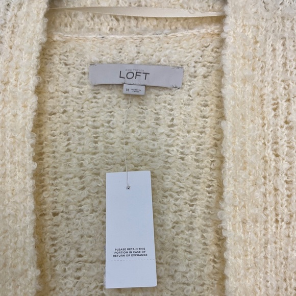 Loft NWT Mohair & Wool Blend Boucle Knit Open Front Cardigan Sz M Soft Fuzzy - Picture 2 of 7